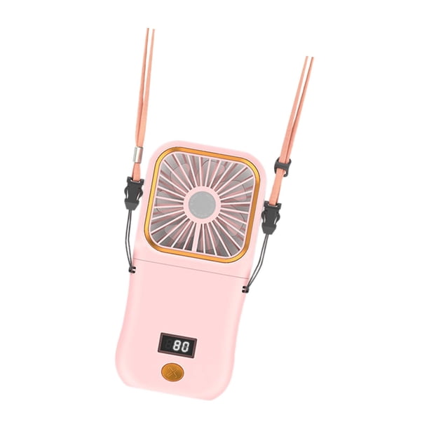 Mini ventilador portátil de mano, inalámbrico, plegable, con cordón para colgar en el cuello Rosa