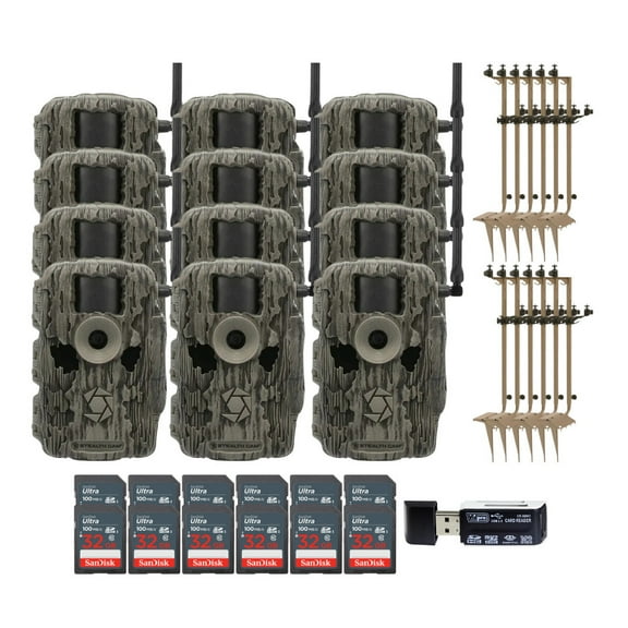 Stealth Cam 36MP Fusion Max Cellular Trail Camera with 80-Feet Detection Range (2-Pack) x 6 Bundle with Mounting Post (12-Pack), 32GB UHS-I Memory Card (12-Pack), and 4-in-1 Card Reader (31 Items)
