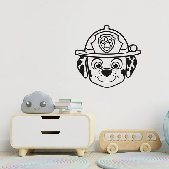 Marshall Paw Patrol Face Portrait Cute Paw Patrol Cartoon Character Vinyl Wall Art Wall Sticker Wall Decal Home Kids Room Study Room Boys Girls Room Wall Décoration Design Décor Size (22x30 inch)