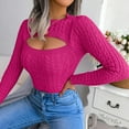 thumbnail image 6 of Scyoekwg Fall Sweaters for Women 2025 Long Sleeve Fall Winter Clothes Solid Color Warm Casual Knitted Sweater Crewneck Sweater Pullover Tops(Hot Pink,S), 6 of 6