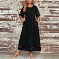 thumbnail image 6 of Women's Plus Size Maxi Dress 3/4 Sleeve Round Neck Mesh Loose Pockets, 6 of 7