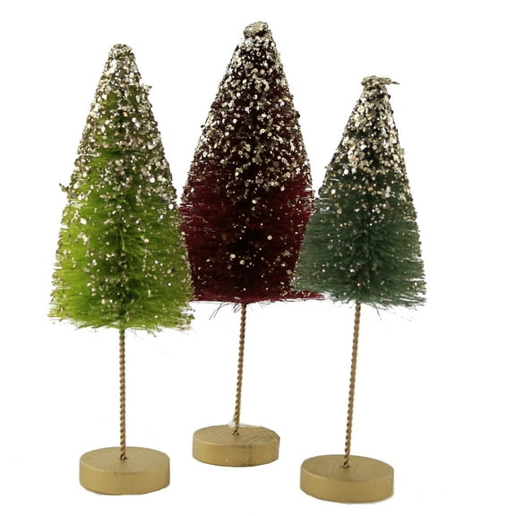 Bethany Lowe 9.50In Jewel-Tide Long Stem Trees, Plastic, Glittered Bottle Brush Lc0686