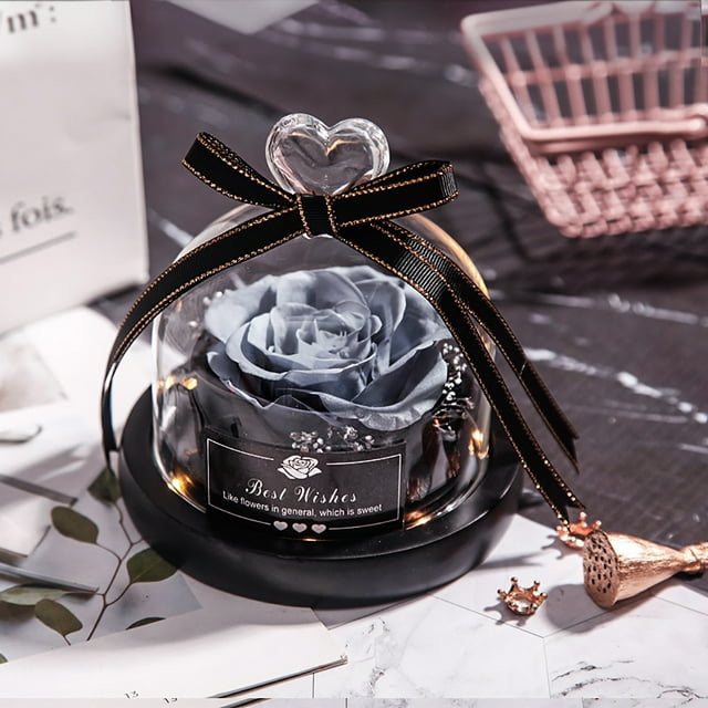 Flores secas de Navidad para el Día de San Valentín para decoración del hogar, regalos de boda, flores secas, decoración eterna para el hogar de rosas reales con LED en vidrio Wmkox8yii gf7538
