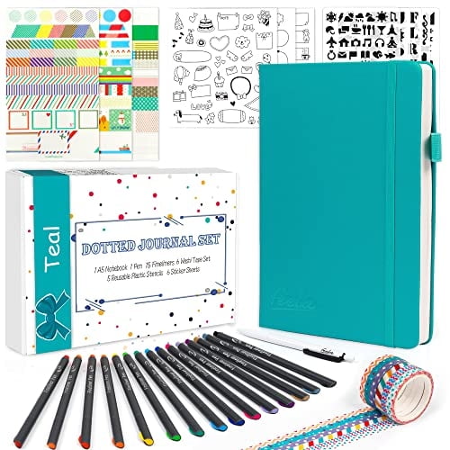 Kit diario punteado Feela A5 224 páginas Verde Azulado