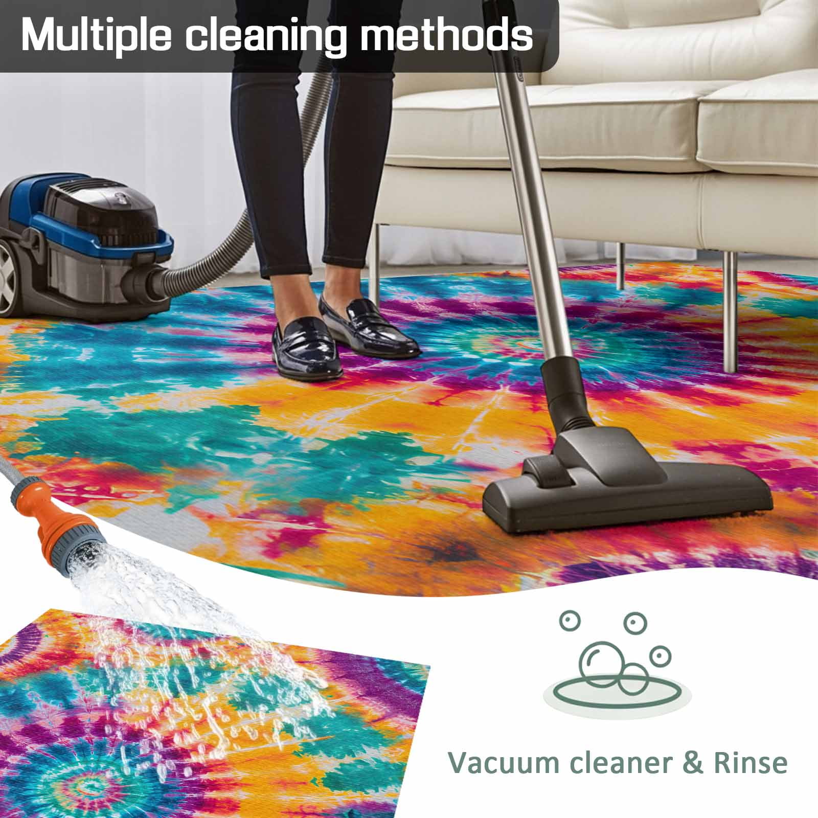 Outdoor Rug 5x8 ft Abstract Ethnic Tie Dye Waterproof Outdoor Patio Rug Mat Non Slip Outside Area Rugs Carpet for RV,Camping,Porch,Deck,Pool,Balconybackyard,Watercolor Colorful