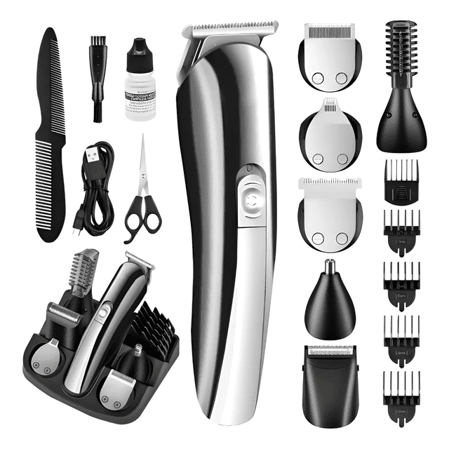 18 en 1 Maquina Para Cortar Cabello Rasuradora Eléctrica Barba Malubero Plateado