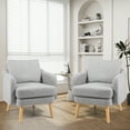 thumbnail image 2 of Gymax Sherpa Accent Chair Set of 2 w/ Seat Cushion & Pillow Rubber Wood Legs for Bedroom Gray, 2 of 9