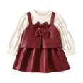thumbnail image 2 of Ruyang Sets for Girls Puff Long Sleeve Knit Top Bow Decor Leather Suspender Skirt Clothes Toddler Kids Sweet Lounge Outfits, 2 of 4