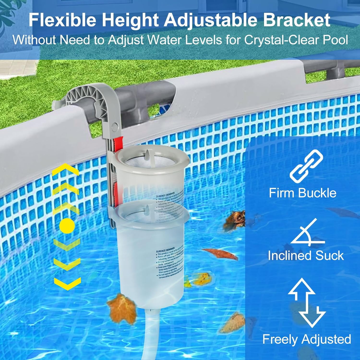 KGC Automatic Above Ground Pool Surface Skimmer 2 Ways Wall Mount for Attach to Inflatable Collars, Tubular & Metal Frame Pool Structures, Skim Debris Pool Maintenance Cleaner
