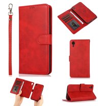 iPhone XR Case with Card Slots, Allytech Support Magnetic Car Mount Detachable Case with Lanyard Wallet Vegan Leather Shockproof Stand Case for iPhone XR 2018(6.1"), Red