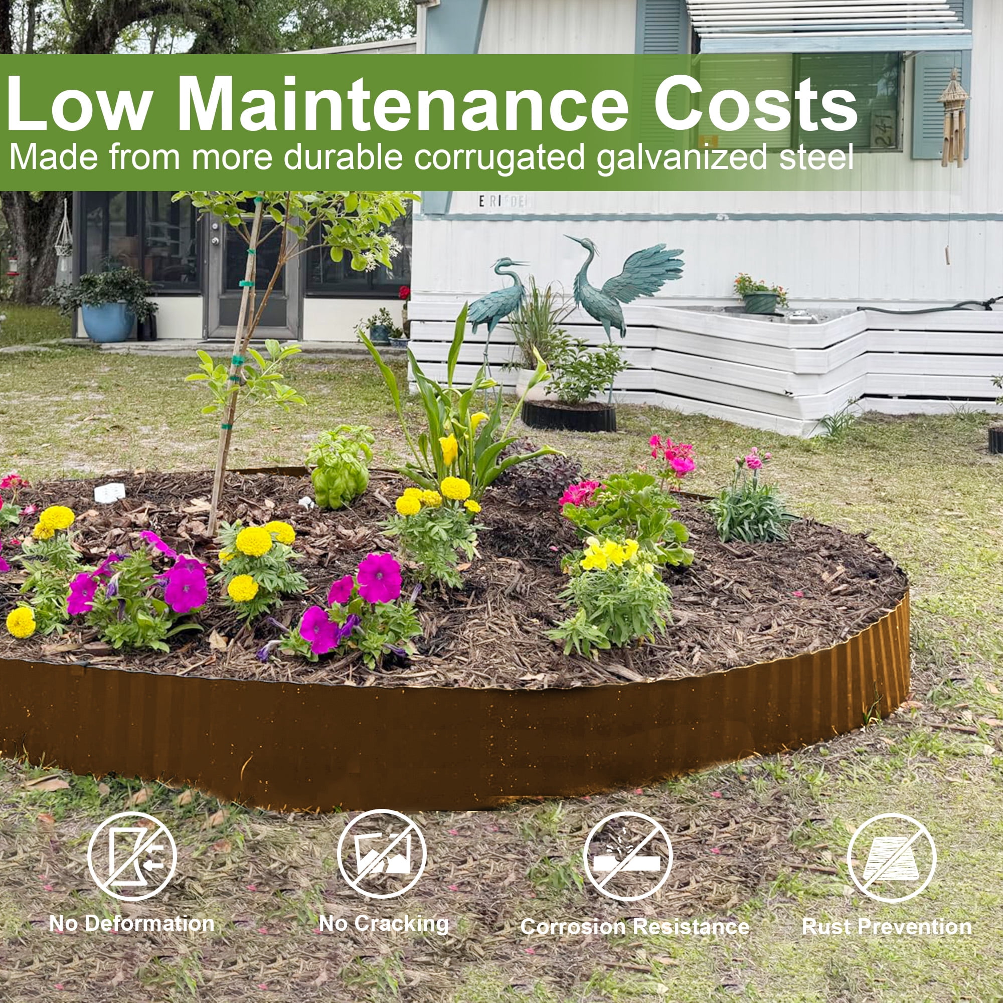Vinci Metal Landscape Edging Border, 12 Inch x 20 FT Corrugated Steel Garden Edging with Rolled Safety Edges, Flexible Lawn & Flower Bed Edging for Yard, Multiple Sizes & Colors (Brown)