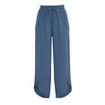 thumbnail image 2 of UACY Girls Pants Linen Summer Casual Capri Pant Drawstring Elastic High Waist Lounge Wide Leg Cropped Trouser with Pockets (Blue, 14-15 Years), 2 of 9