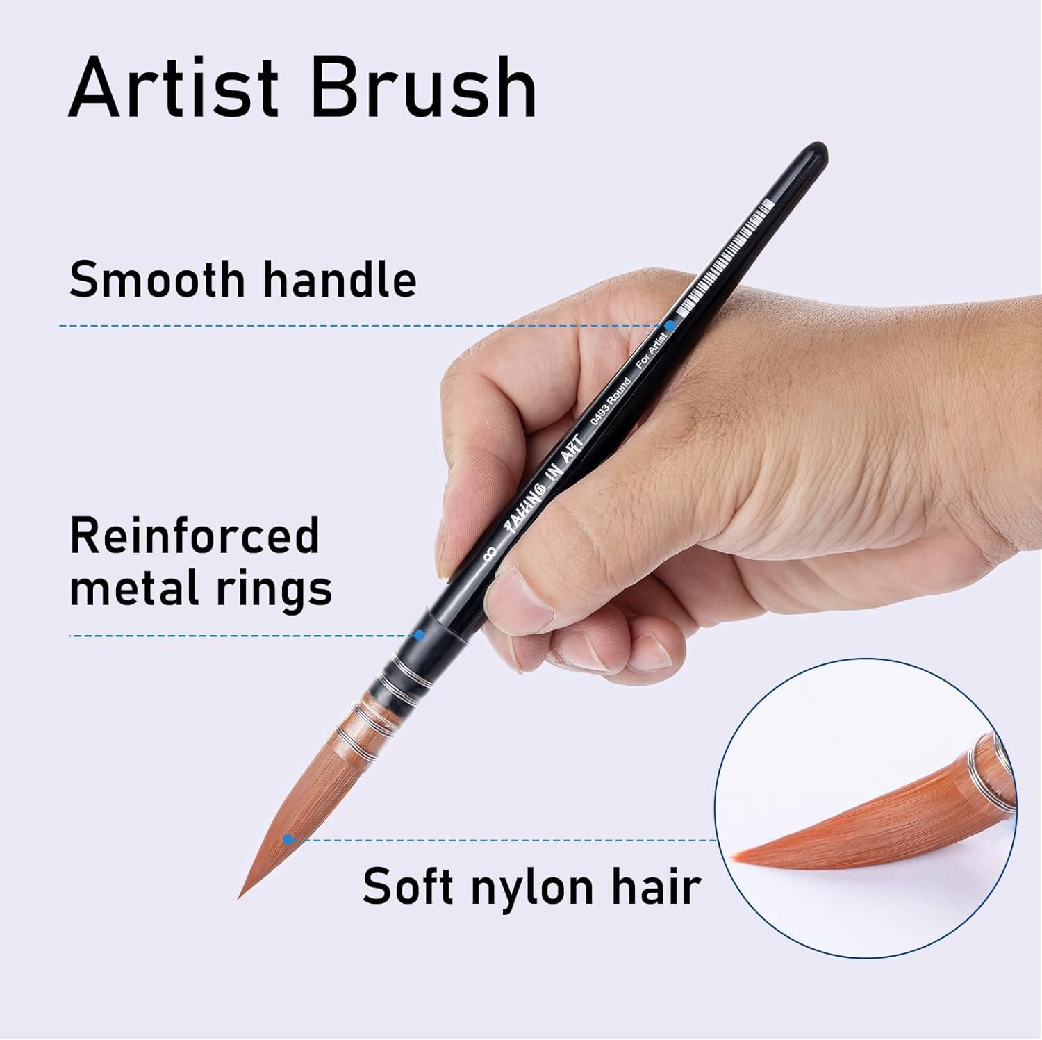 JJEAN-Professional Paint Brush Set, 4Pcs Round Pointed Paintbrush Set, Wooden Handle Nylon Hair Artist Brushes for Watercolor Painting and Fine Art(#2#4#6#8)