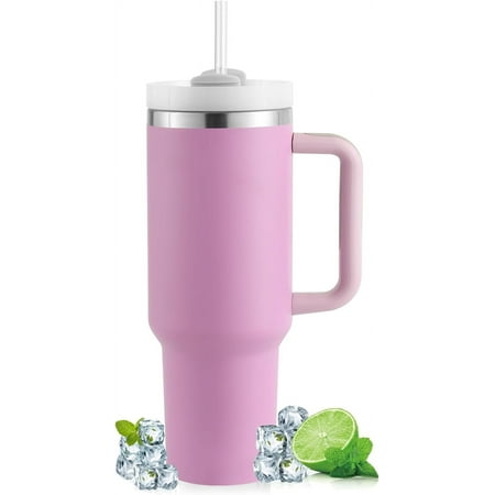 

40oz Tumbler with Handle Straw Lid Stainless Steel Vacuum Insulated Reusable Travel Mug Keep Drinks Cold Ice Gym Cup Gifts for Women Lovers Car Holder Friendly Purple Lilac