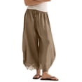 thumbnail image 2 of Women Lace Trim Wide Leg Pants Summer Casual Cropped Drawstring Elastic Waist Lightweight Trousers with Pockets, L, 2 of 6
