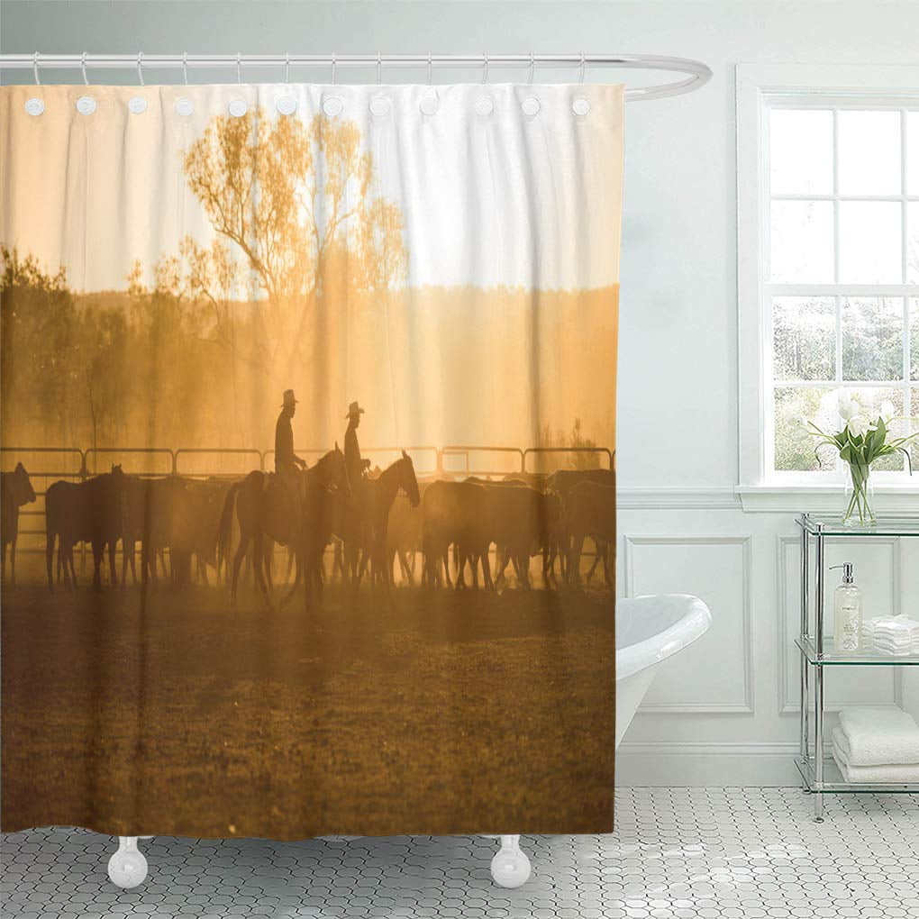 SUTTOM Station Yellow Beef Cattle Muster Australia Sunset Dusk Mustering Shower Curtain 60x72
