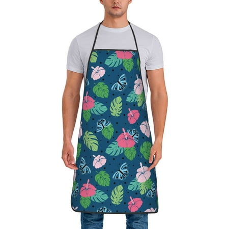 

Adjustable Bib Apron - butterflies flower leaves Waterdrop Resistant Cooking Apron Kitchen Aprons for Men Women