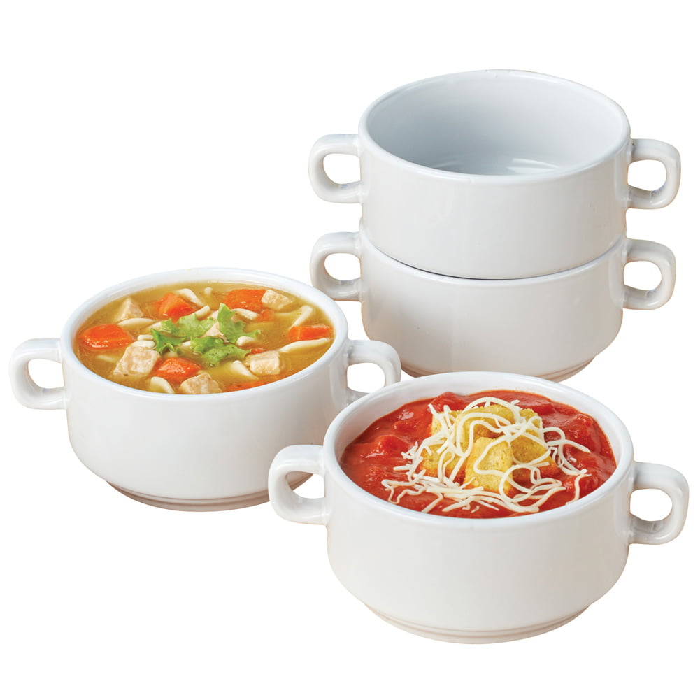 Stackable Double Handle Soup Bowls - Set of 4, Microwave and Dishwasher
