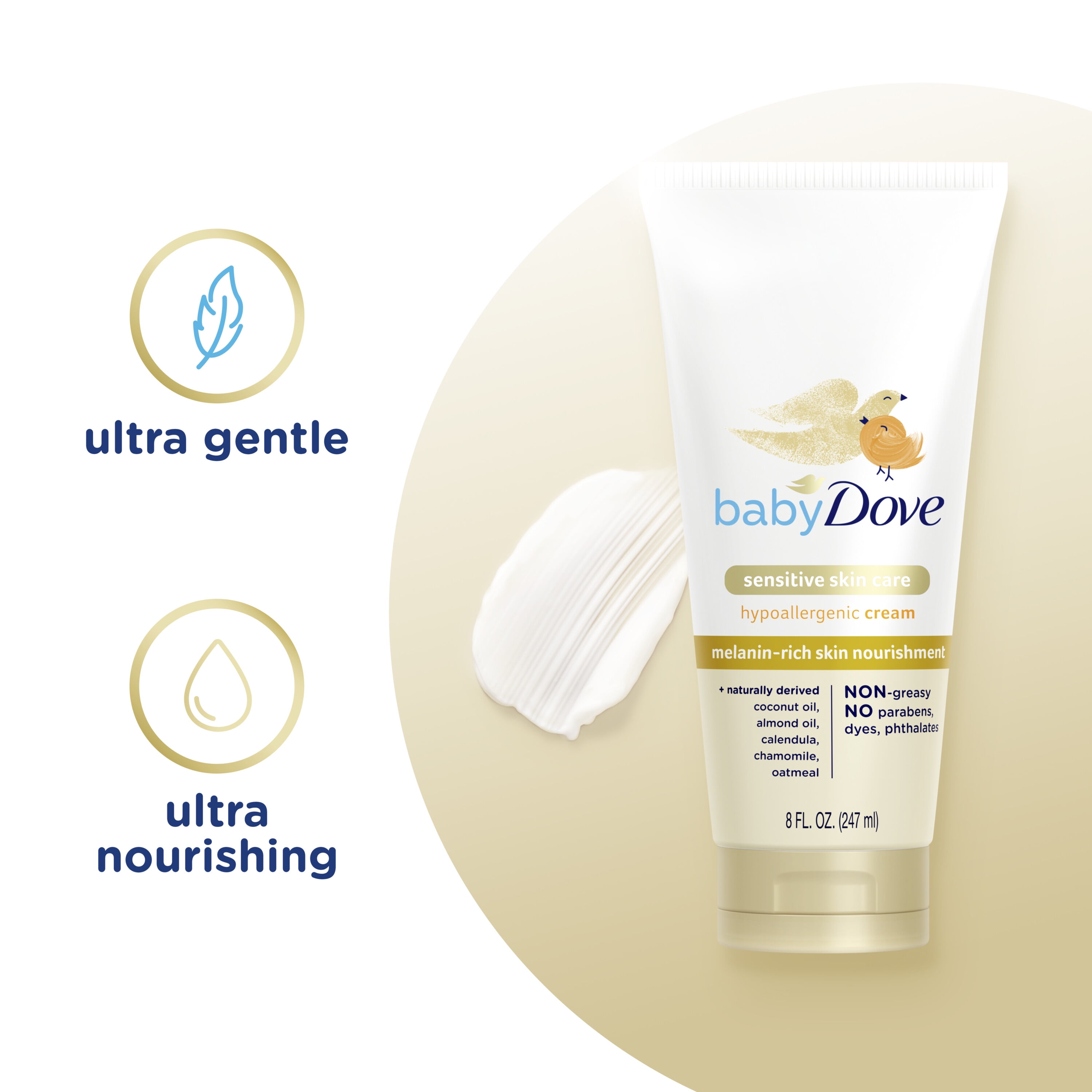 Baby Dove Sensitive Baby Cream Baby Skin Care Melanin-Rich Skin Nourishment Hypoallergenic and Non-Greasy, 8 Fl oz