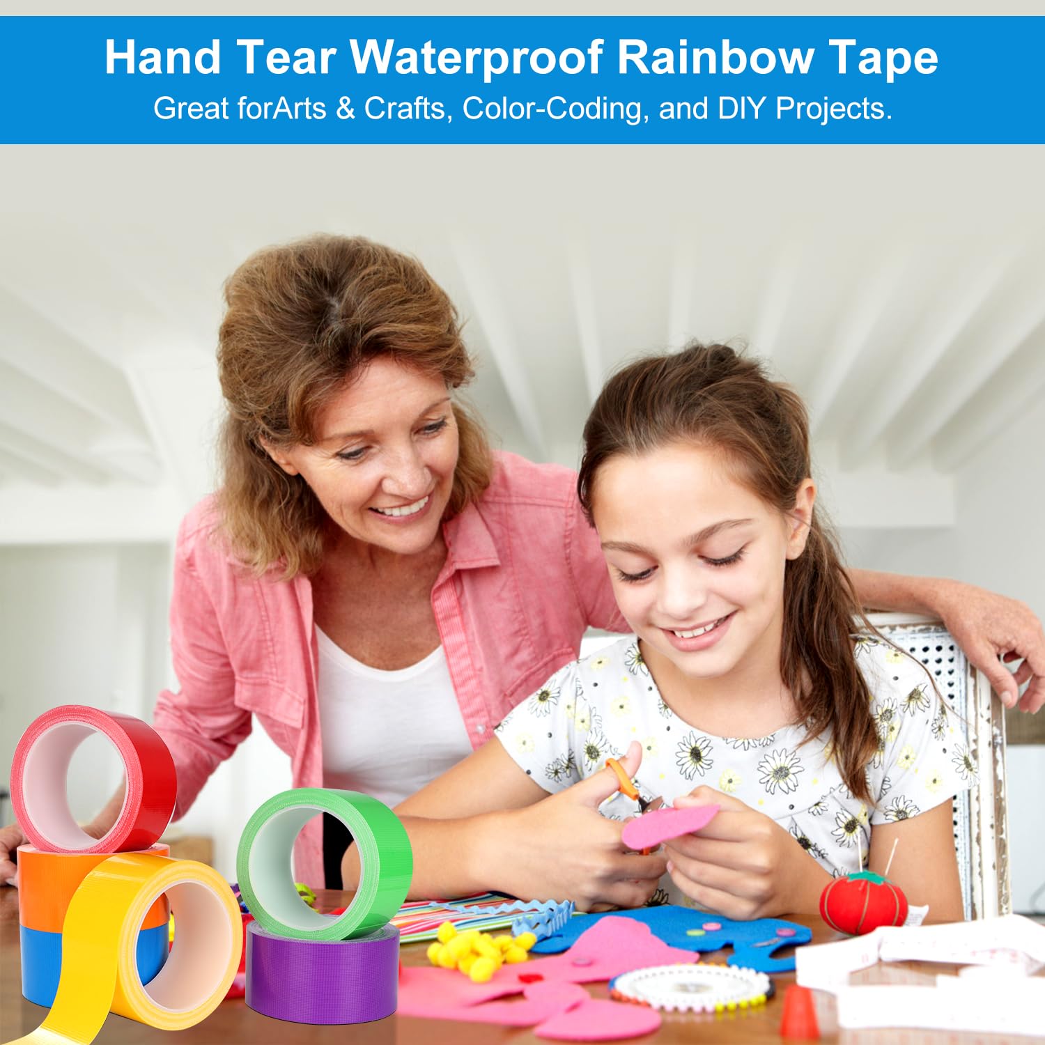 6 Pack Rainbow Colored Duct Tape 15 Yards x 2 Inch Heavy Duty Waterproof Duct Tape 6 Bright Duct Tape Colors Multipack for Arts、School Supplies