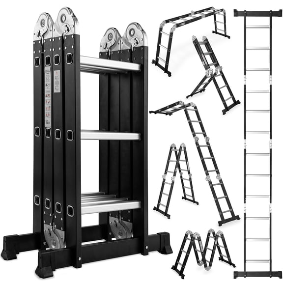 Portable Foldable Rv Steps 7-in-1 Multi-Purpose Folding Extension Ladder, Heavy Duty Collapsible ...