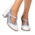 thumbnail image 2 of YOUYEDIAN Mary Jane Shoes Women High Block Heel Fashion Round Toe Casual Slip On Belt Comfy Flats Versatile Polka Dot Outdoor Dress Shoes, 2 of 5