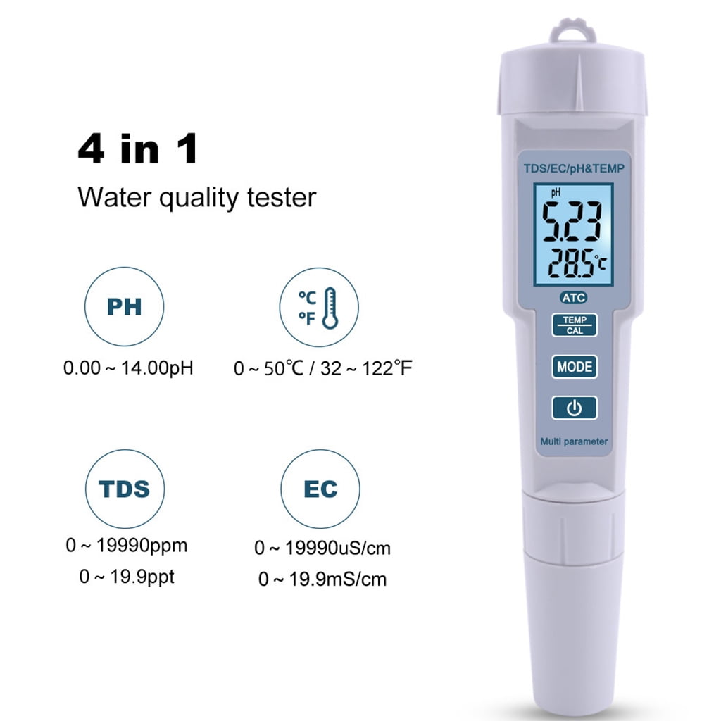 4 in 1 TDS EC TEMP Meter LCD Digital Water Quality Monitor Tester Purity Pen 