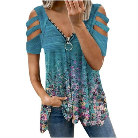 

Simplmasygenix Women Tops Summer Clearance Fashion Woman V-Neck Short Sleeve Tops T-Shirt Summer Print Loose Blouse