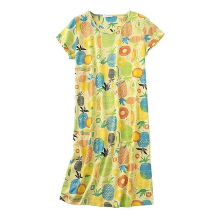 GZWYHT Nightgowns for Women Clearance Plus Size Pajamas Women s Cotton Nightgown Sleepwear Short Sleeves Shirt Casual Print Sleepdress Lingerie for Women Babydoll Lingerie  Yellow L
