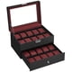 thumbnail image 2 of SONGMICS Caja de Relojes de 20 Ranuras, Estuche de Relojes con Tapa de Vidrio, 2 Niveles, Cerradura, Cuero Sintético Negro y Forro Rojo Vino, 2 of 6
