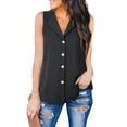 thumbnail image 1 of Camisetas sin mangas para mujer, estilo informal, elegante, con cuello en V, sin mangas, con botones, para trabajo, viaje de negocios, 1 of 5