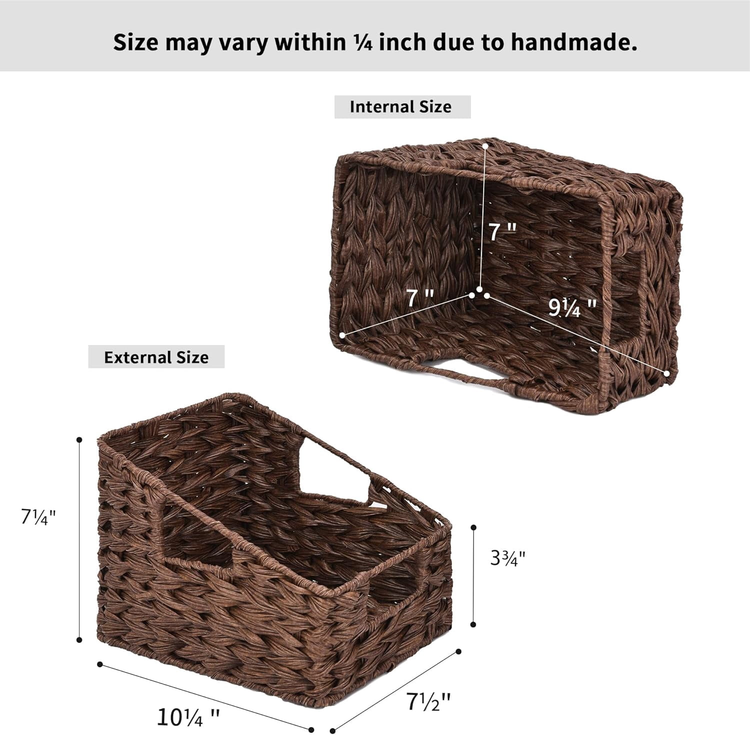 GRANNY SAYS Trapezoid Plastic Wicker Storage Baskets with Handles, Waterproof, Brown, 2-Pack