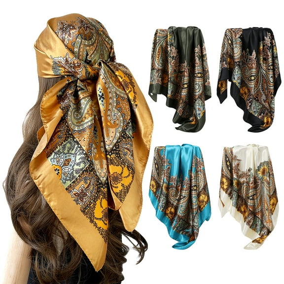 VEGCOO 5 Pcs 40-Inch Square Head Scarves for Women – Large Satin Scarves with Silk Feel, Multi-Use as Neck Scarf & Shawl