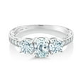 thumbnail image 2 of Gem Stone King 10K White Gold Sky Blue Aquamarine and White Lab Grown Diamond 3 Stone Engagement Ring for Women (1.79 Cttw, Oval Gemstone March Birthstone, Available in Size 5, 6, 7, 8, 9), 2 of 6