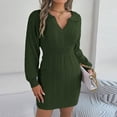 thumbnail image 2 of IROINNID Rollbacks Sweater Dress for Women Long Sleeve Dress Mid-Length Sweater Dress Long Sleeve Dress V-Neck Ladies Solid Outing Dresses,Olive Green, 2 of 8