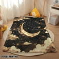 thumbnail image 2 of 1pc Extra Thick 280gsm Heavyweight Flannel Blanket - Deep Blue & Black Night Sky with Turquoise Moon, Mountains & Stars - All-Season Soft Bedspread, Couch Throw, or Floor Mat - Luxury Bedding for Mod, 2 of 10