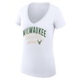 thumbnail image 2 of Women's G-III 4Her by Carl Banks White Milwaukee Bucks Filigree Logo V-Neck Fitted T-Shirt, 2 of 3