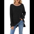 thumbnail image 1 of Suéter de Punto con Abertura Lateral Y2K para Mujer, Cuello Redondo, Larga, Blusa de Punto Liso con Abertura Lateral, Túnicas Negro M, 1 of 10