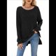 thumbnail image 1 of Suéter de Punto con Abertura Lateral Y2K para Mujer, Cuello Redondo, Larga, Blusa de Punto Liso con Abertura Lateral, Túnicas Negro M, 1 of 10