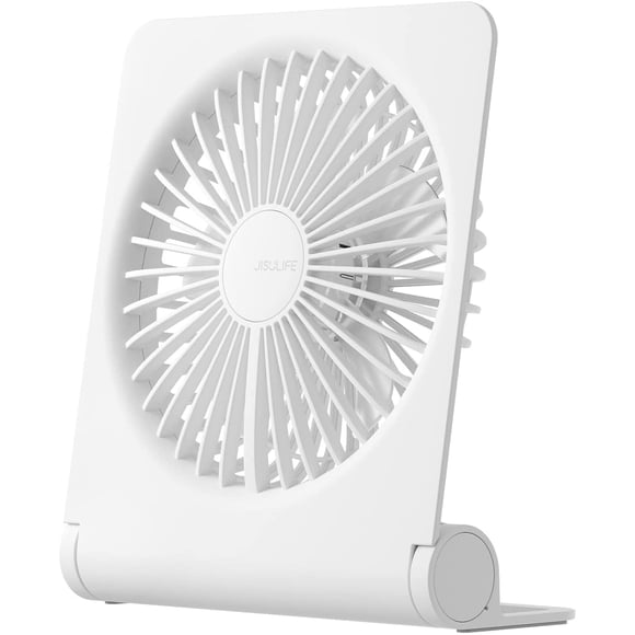 Small Desk Fan, Portable Travel with 2000mAh Battery, USB Rechargeable Folding Design for Flexibility, Strong Quiet Wind with 4 Speed Modes, Ideal Gifts for Office/Home/Camping - White
