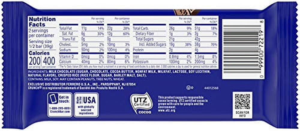 Crunch 100% Real Milk Chocolate Share Candy Bars, Perfect Easter Egg Basket Stuffers, 4-Piece Individually Wrapped Bars 2.75 oz (18 Count)
