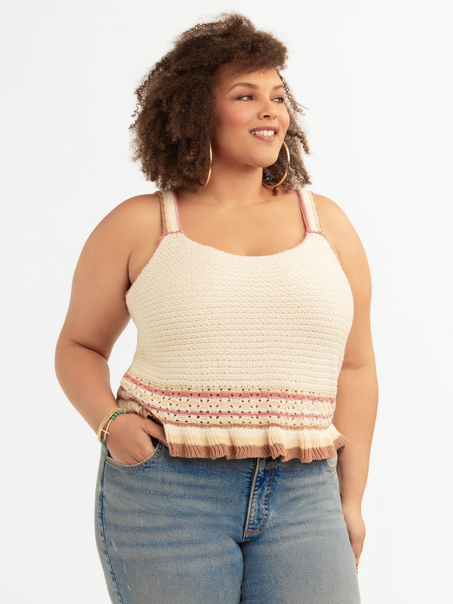 Jessica Simpson Women's and Women's Plus Saoirse Crochet Tank, Sizes XS-4X