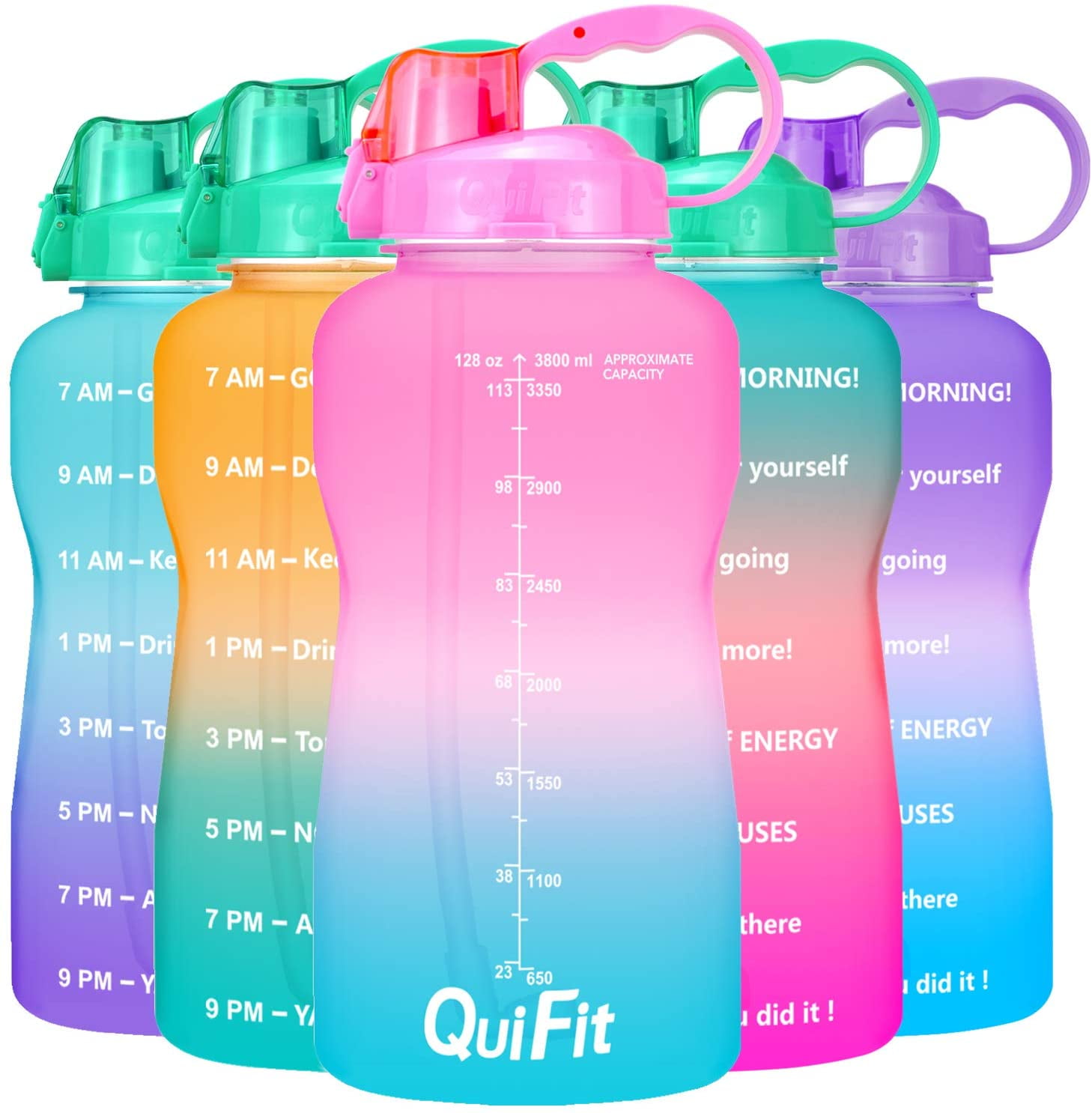 Gallon Motivational Water Bottle with Straw & Time Marker,BPA Free