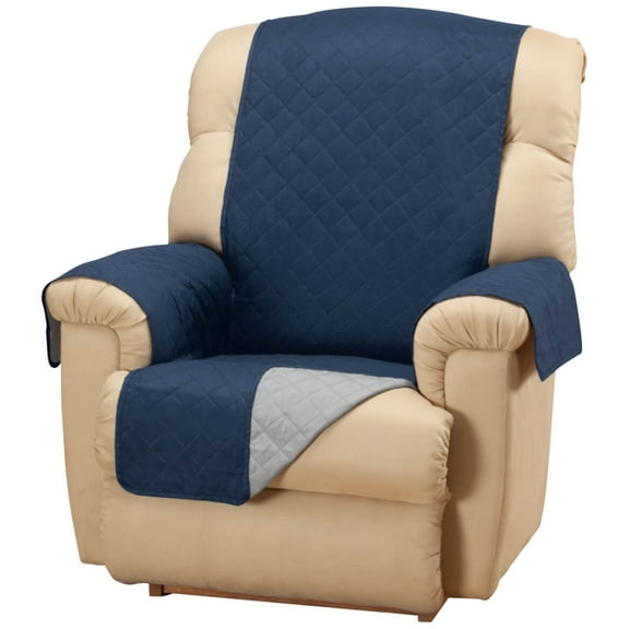 OakRidge Microfiber Reversible Recliner Cover, Polyester, 23” Wide, Machine Washable, Blue/Grey