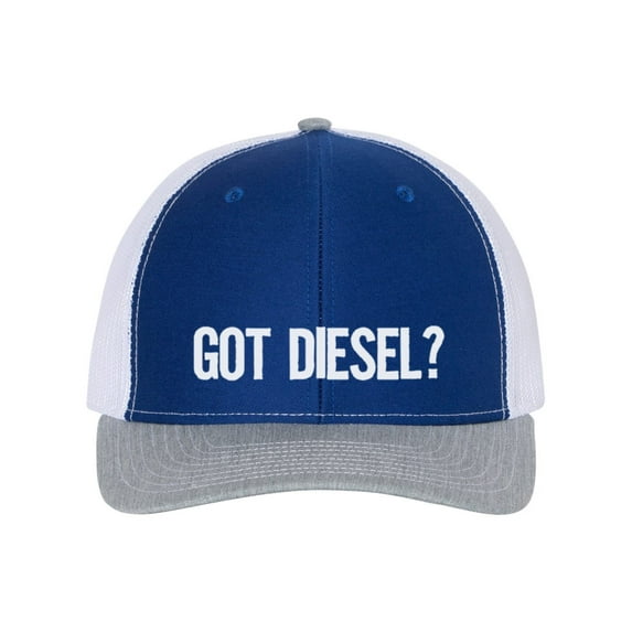 Got Diesel?, Diesel Hat, Trucker Hat, Diesel Trucks, Gift For Him, Diesel Apparel, Snapback Hat, Truck Driver Hat, Big Trucks, White Text, Royal/White/Heather