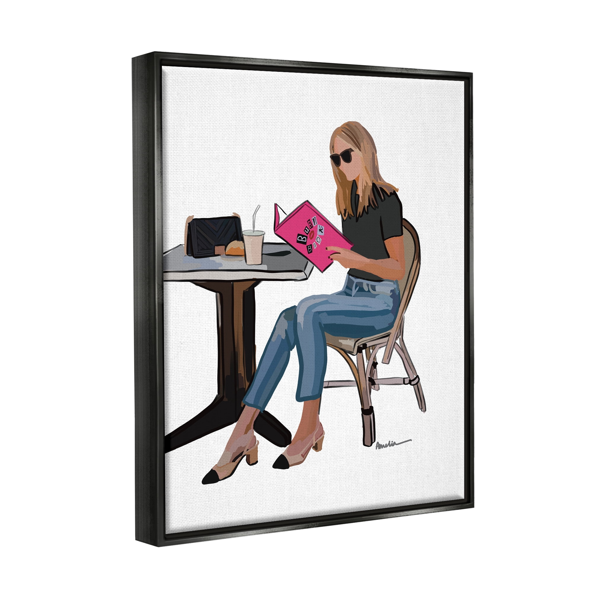 Stupell Industries Burn Book Movie Girl Sitting Beauty & Fashion Painting Black Floater Framed Art Print Wall Art