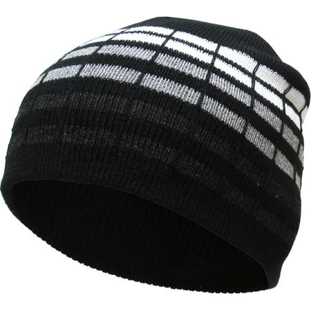 - Black Dotted Stripes Short Beanie Skull Cap Solid Color Men Women Winter Ski Hat