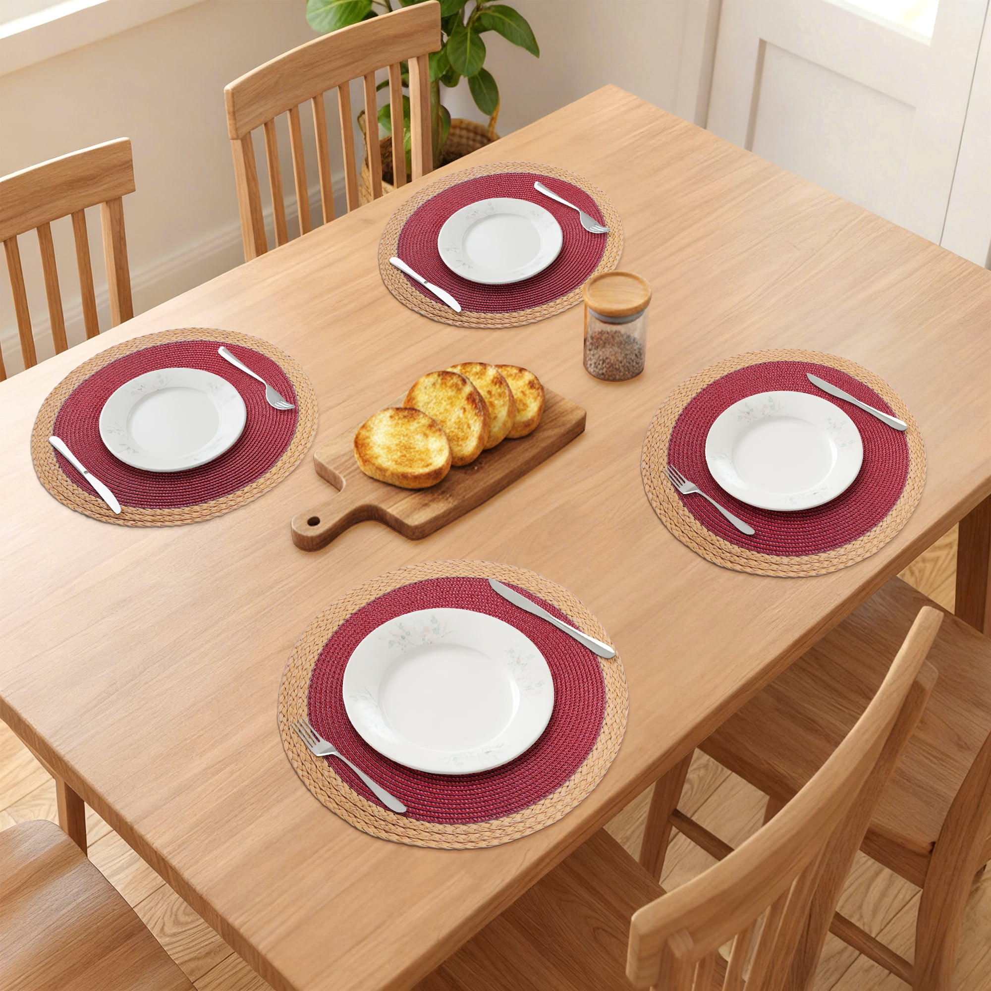 Unique Bargains Farmhouse Placemats Set of 6 Washable Kitchen Table Mat Wine Red