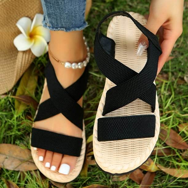 nsendm Women Sandal Adult Female Double Buckle Sandals for Women Size 13  Ladies Fashion Summer Solid Color Elastic Fabric Face Womens Chunky Heel