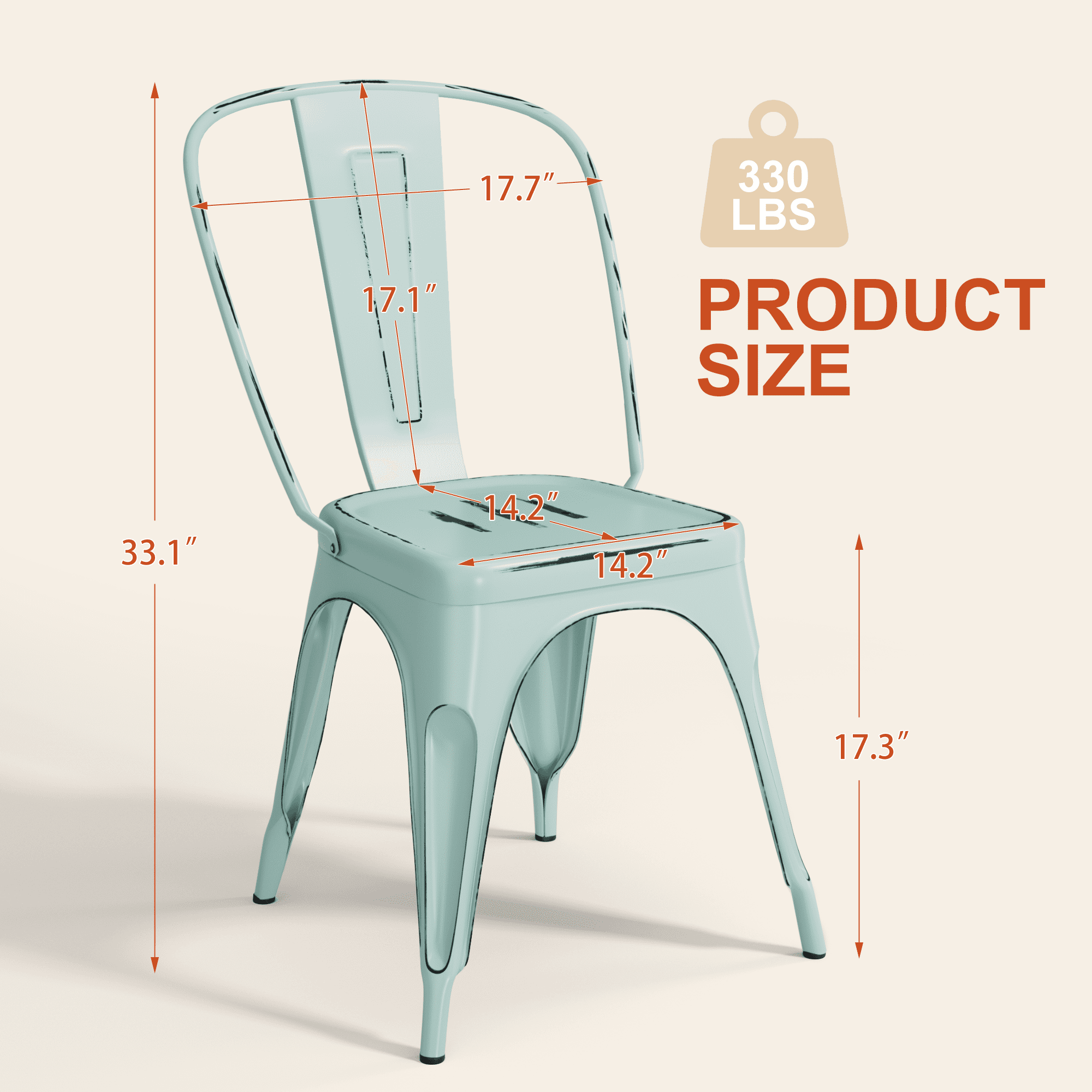 Furmax Set of 4 Metal Dining Chairs Stackable Indoor Industrial Vintage Chairs,Distressed Blue